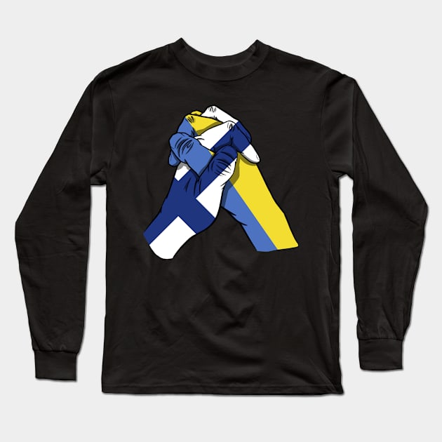 Finland and Ukraine Flags Holding Hands Ukraine Finland Roots Long Sleeve T-Shirt by BramCrye